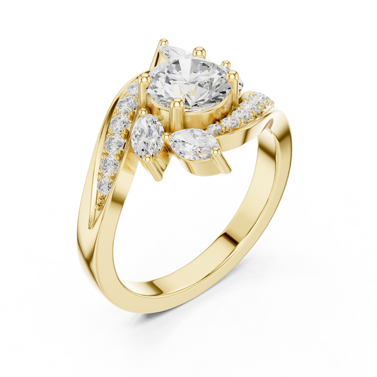 Floral Round Moissanite Anniversary Ring - view 4
