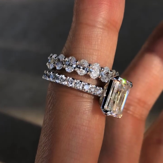 Emerald Cut Women's Double Claw Eternity Bridal Set - view 4