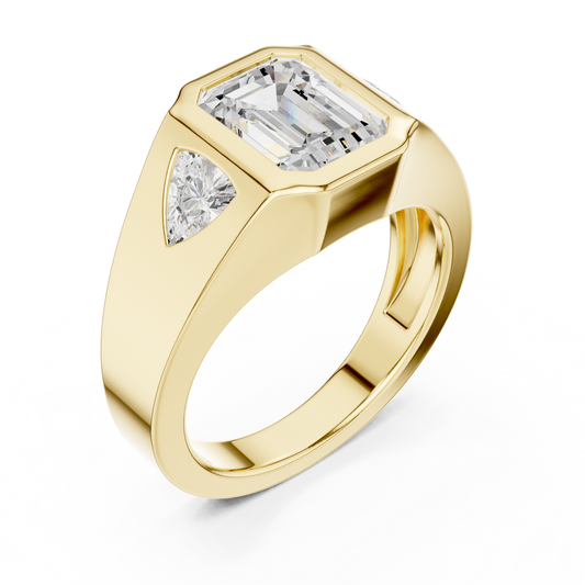 Emerald Cut Lab Grown Diamond Signet Ring With Trillion Accents - view 4