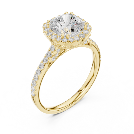 Cushion Cut Halo With Lab Grown Diamond Ring with Pave Band - view 4