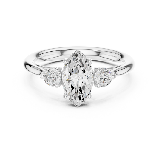 Marquise Cut Lab Diamond Ring with Trillion Sides - view 3