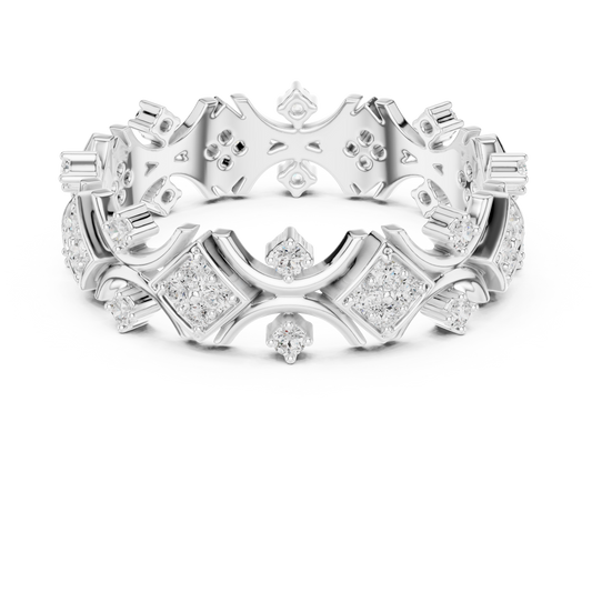 Crown Inspired Round Moissanite Geometric Eternity Band Ring - view 4