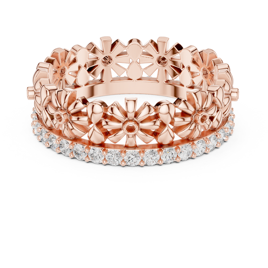 Floral Inspired Round Cut Moissanite Wedding Band Eternity Ring - view 3