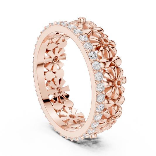 Floral Inspired Round Cut Moissanite Wedding Band Eternity Ring - view 2