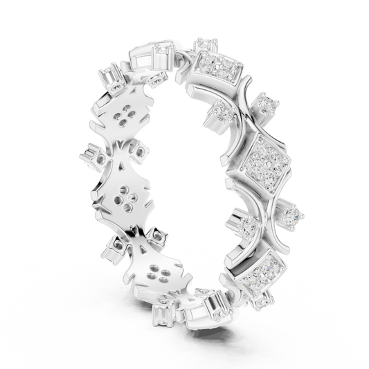 Crown Inspired Round Moissanite Geometric Eternity Band Ring - view 2