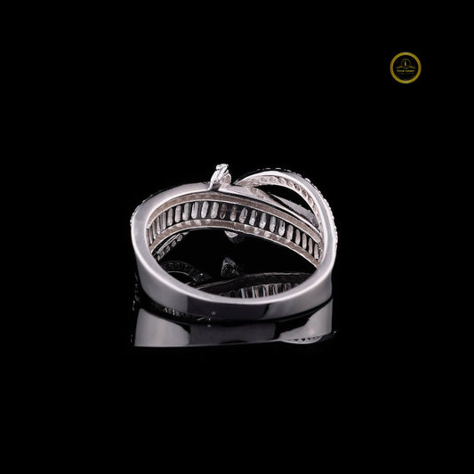 Floral Bypass Baguette and Round Moissanite Anniversary Band - view 3