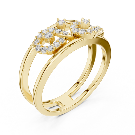 Twin Harmony Round Moissanite Wedding Minimal Ring - view 2
