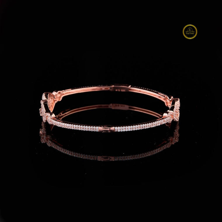 Round Cut Open Bangle Bracelet with Pear Halo - view 2