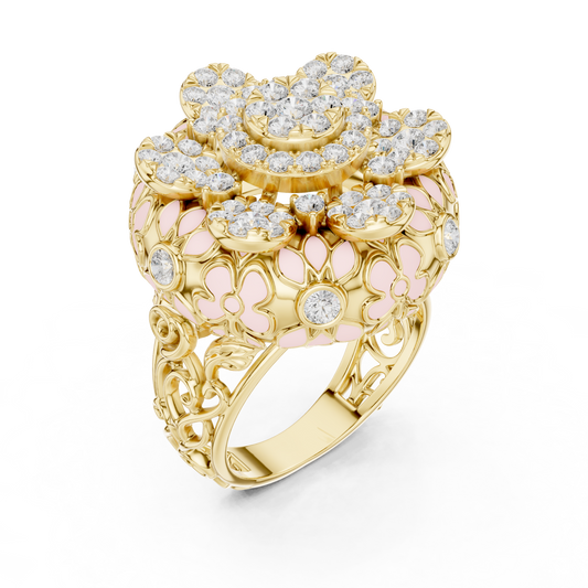 Round Lab Diamond Floral Cocktail Statement Ring - view 2
