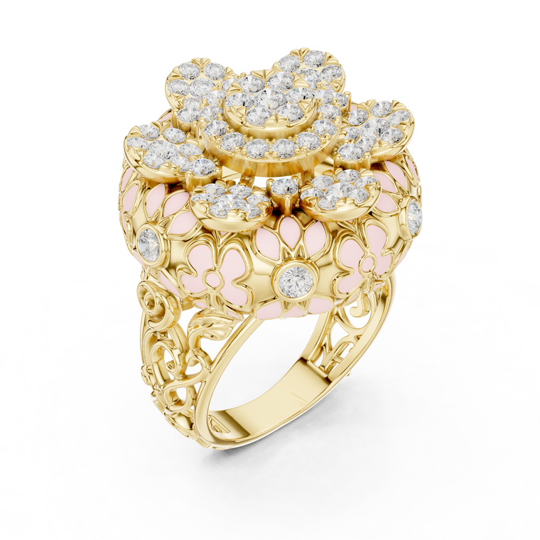 Round Moissanite Floral Cocktail Statement Ring - view 2