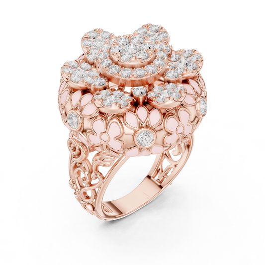 Round Lab Diamond Floral Cocktail Statement Ring - view 3