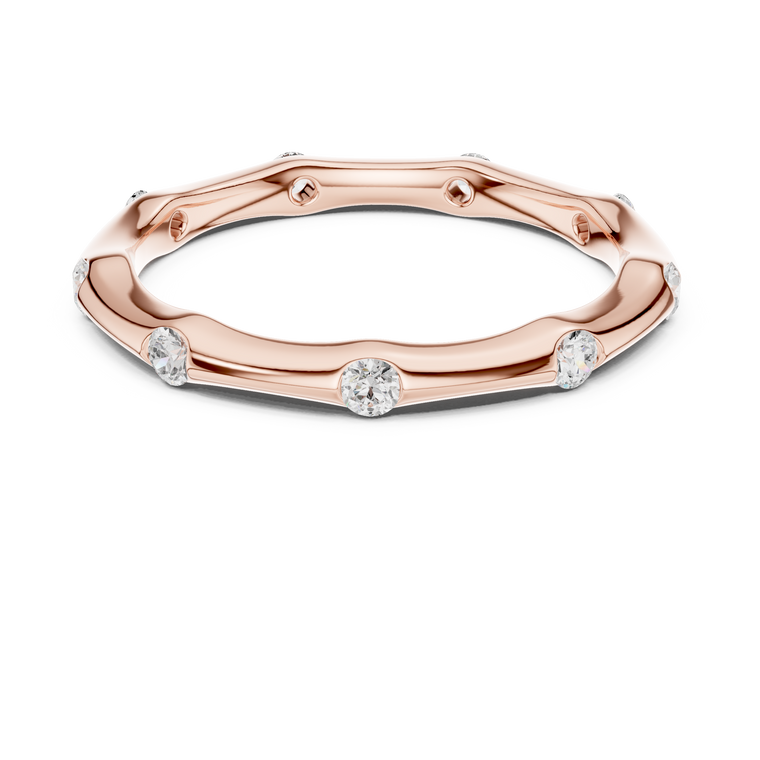 Round Bezel Lab Diamond Wavy Wedding Band - view 2