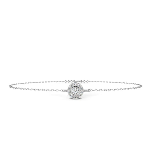 Round Halo Set Single Chain Bracelet with Centerpiece - view 4