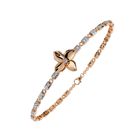 Round Flower Tennis Bracelet with Geometric Links - view 3