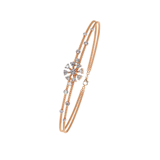 Round Double Strand Bangle Bracelet with Floral Center - view 3