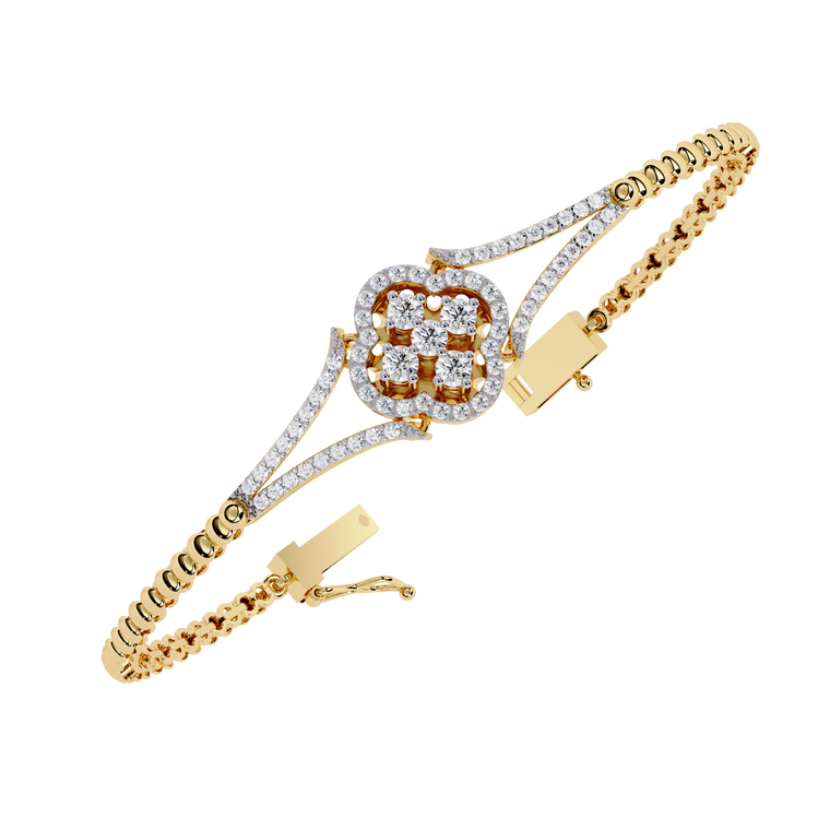 Round Floral Clover Halo Hinged Bangle Bracelet - view 2