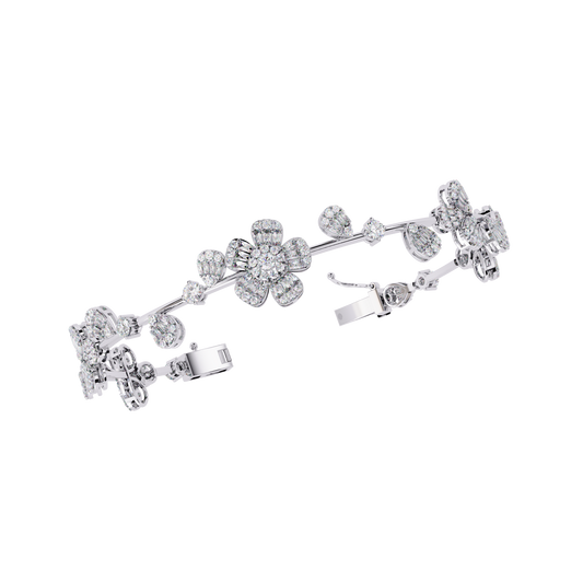 Baguette & Round Cut Floral Clustered Petal Bracelet - view 4