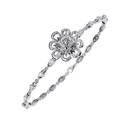 Princess Cut Floral Link Bracelet for Women - view 4