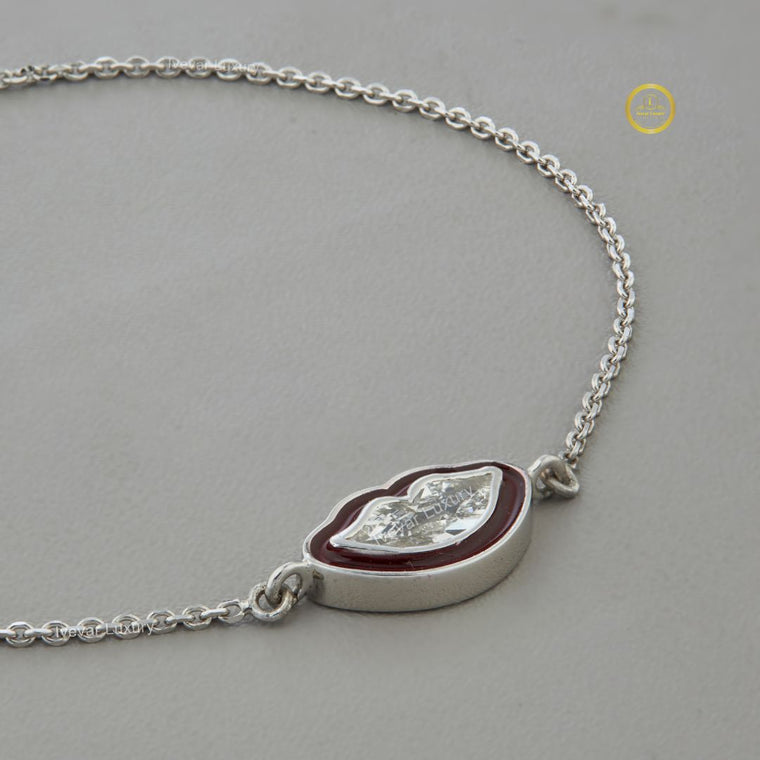 Antique Cut Red Enamel Slice Delicate Chain Bracelet - view 2