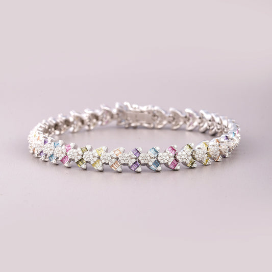 Rainbow Multi-Color Diamond X-Link Tennis Bracelet - view 2