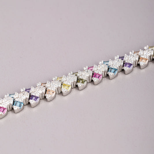 Rainbow Multi-Color Diamond X-Link Tennis Bracelet - view 4