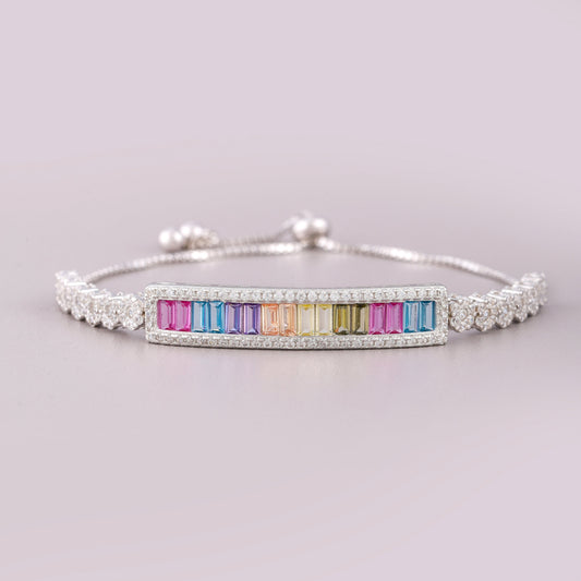 Rainbow Baguette Diamond Bar Adjustable Bracelet - view 2
