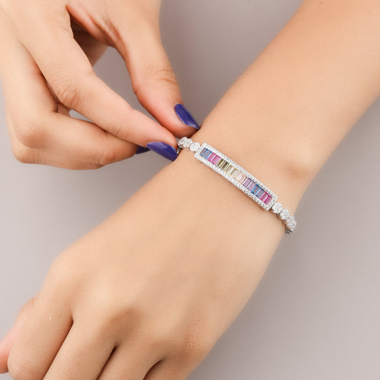 Rainbow Baguette Diamond Bar Adjustable Bracelet - view 3