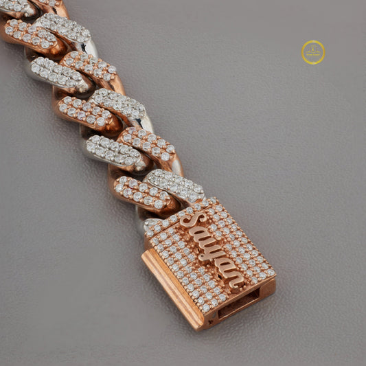 Round Cut Lab Grown Diamond Two-Tone Miami Cuban Link Bracelet - view 4