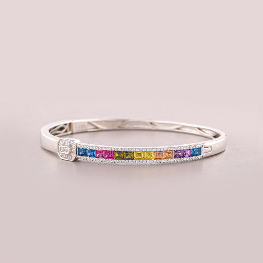 Rainbow Baguette Diamond Hinged Bangle Bracelet - view 4