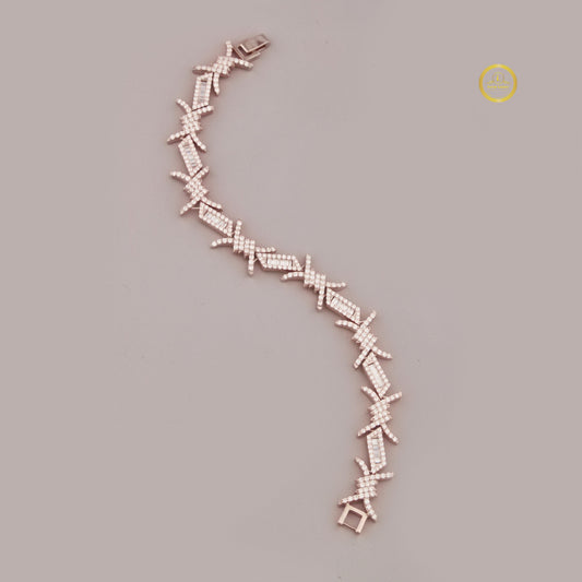 Baguette Cut Lab Grown Diamond Barbed Wire Link Bracelet - view 2