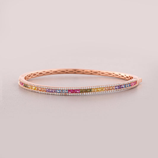 Mix Colored Diamond Tennis Bangle Bracelet - view 2