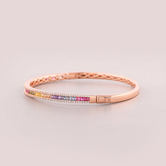 Mix Colored Diamond Tennis Bangle Bracelet - view 4