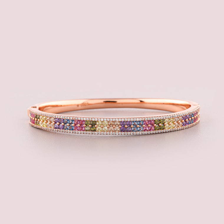Rainbow Gemstone Mosaic Bangle Bracelet - view 2