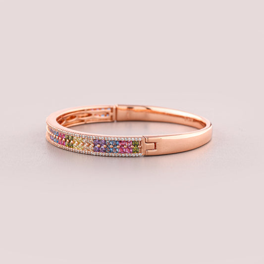 Rainbow Gemstone Mosaic Bangle Bracelet - view 4