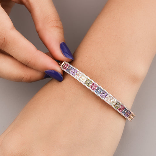 Rainbow Gemstone Mosaic Bangle Bracelet - view 3