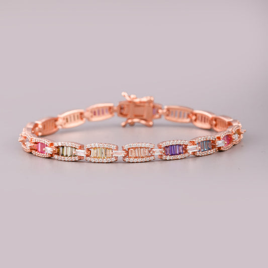 Multi Color Baguette Gemstone Segmented Link Bracelet - view 2