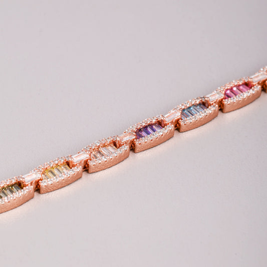 Multi Color Baguette Gemstone Segmented Link Bracelet - view 4