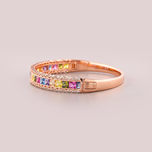 Natural Inspire Princess Cut Gemstone Scalloped Halo Hinged Bangle - view 4
