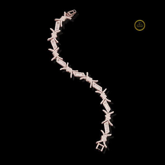 Baguette Cut Moissanite Barbed Wire Link Bracelet - view 3
