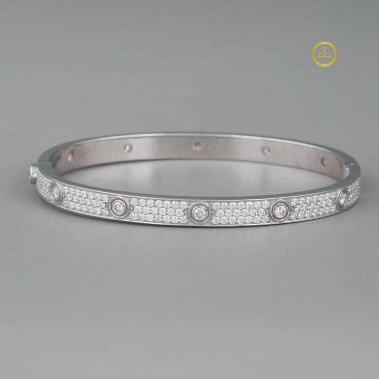 Round Cut Pave Moissanite Screw Motif Hinged Bangle Bracelet - view 2