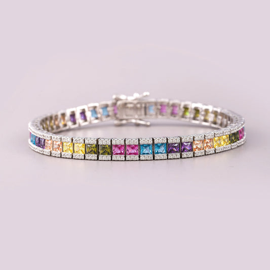 Nature Inspire Princess Cut Gemstone Pave Border Bracelet - view 2