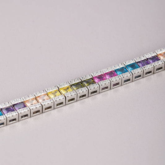 Nature Inspire Princess Cut Gemstone Pave Border Bracelet - view 4