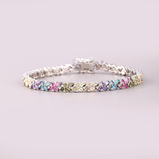 Rainbow Baguette Criss Cross Tennis Bracelet - view 2
