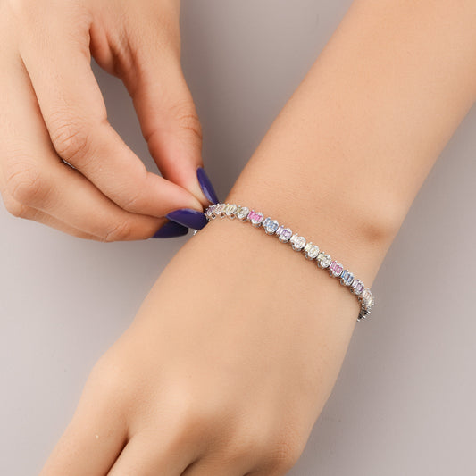 Rainbow Baguette Gemstone Single Row Tennis Bracelet - view 3