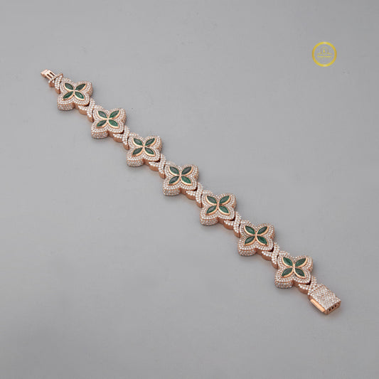 Marquise Cut Lab Grown Diamond Green Gemstone Clover Tennis Bracelet - view 2