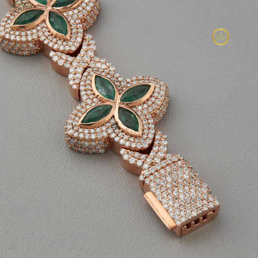 Marquise Cut Lab Grown Diamond Green Gemstone Clover Tennis Bracelet - view 4