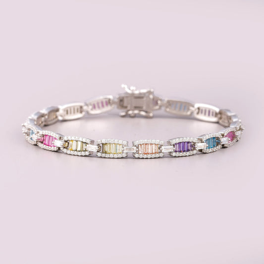Rainbow Natural Sapphire Diamond Bracelet - view 2