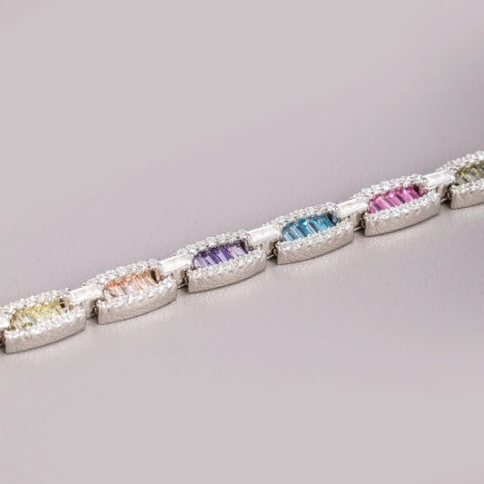 Rainbow Natural Sapphire Diamond Bracelet - view 4