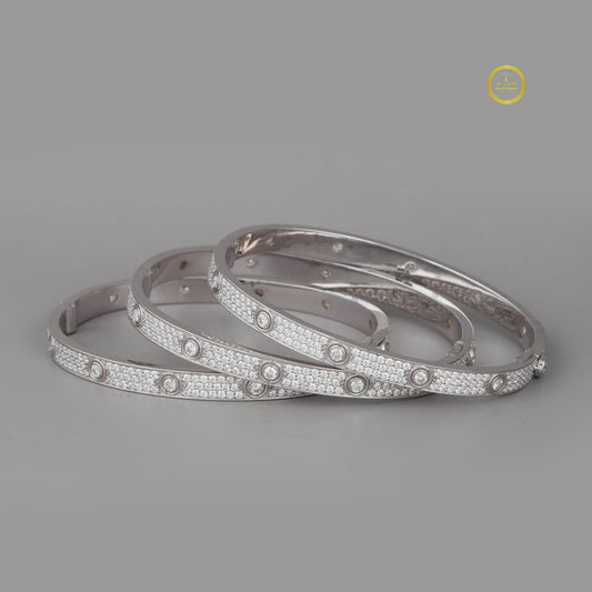 Round Cut Pave Lab Grown Diamond Screw Motif Hinged Bangle Bracelet - view 4