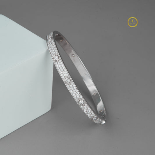Round Cut Pave Lab Grown Diamond Screw Motif Hinged Bangle Bracelet - view 3